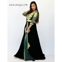 caftan marocain moderne vert royal jupon en velours