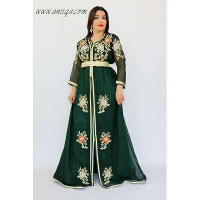 caftan takchita vert henna grande taille , caftan moderne grande taille , boutique de caftan grande taille