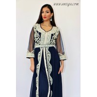 caftan moderne bleu nuit perlé argent 2018/2019