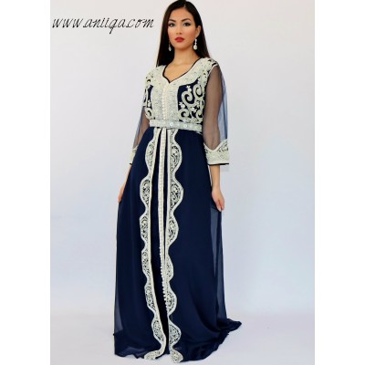 caftan moderne bleu nuit perlé argent 2018/2019