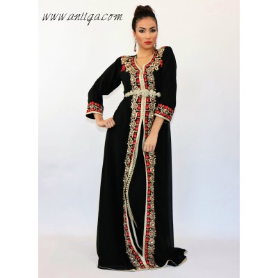 caftan marocain simple noir 2018/2019 , caftan simple, robe marocaine simple