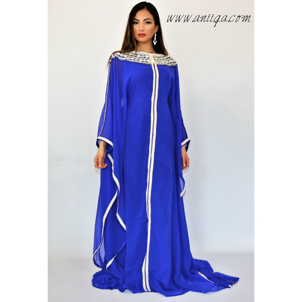 robe orientale dubai papillon bleu roi argent