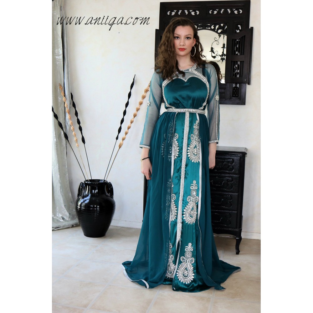 Caftan marocain Vert Satin robe oriental Chic moderne MY22 Caftan R