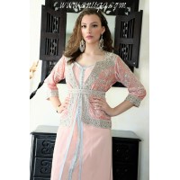 caftan moderne style karakou rose poudré