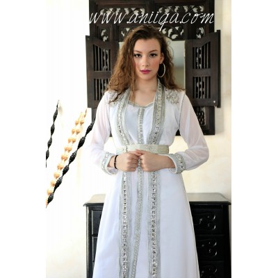 caftan blanc argent de mariage marocain