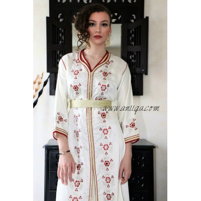 caftan simple ivoire rouge