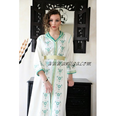 caftan grande taille ivoire vert d'eau