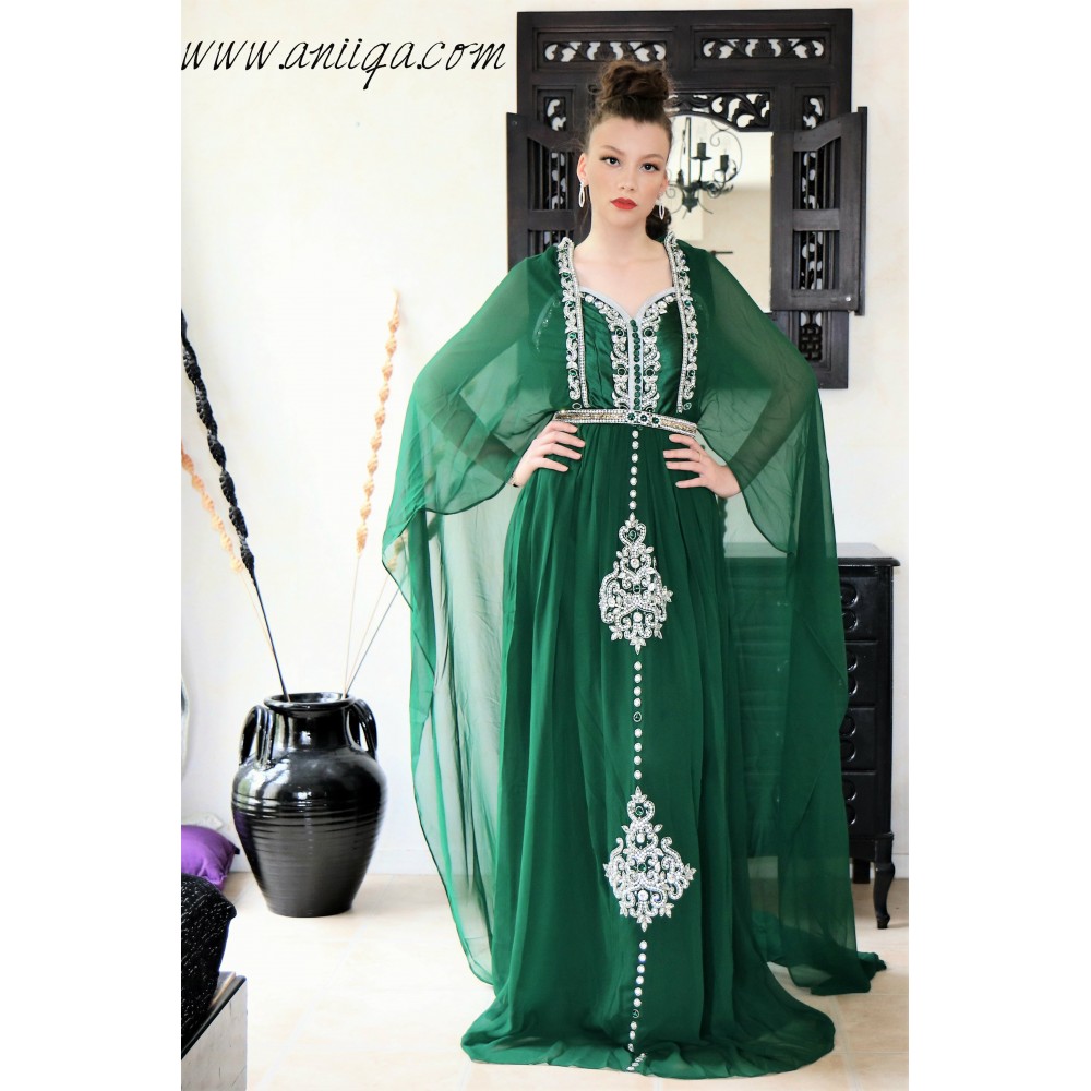 robe orientale mariage vert et argent