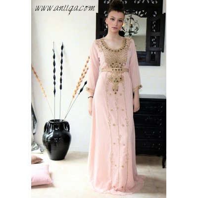 caftan simple pour l'aid rose poudré doré