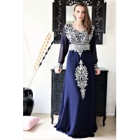 caftan dubai bleu nuit argent