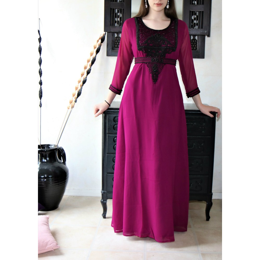 caftan dubai moderne prune et noir