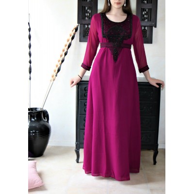 caftan dubai moderne prune et noir