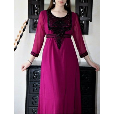 caftan dubai moderne prune et noir