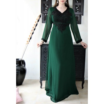 caftan dubai moderne vert royal et noir