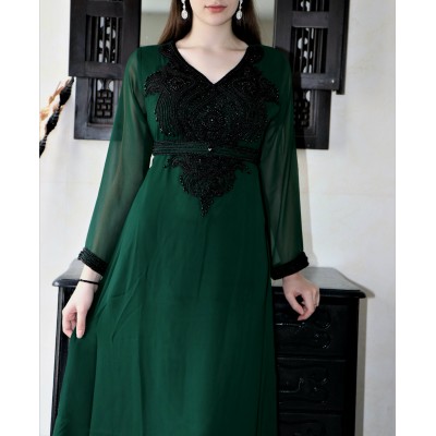 caftan dubai moderne vert royal et noir