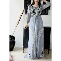 caftan velour mousseline noir et gris