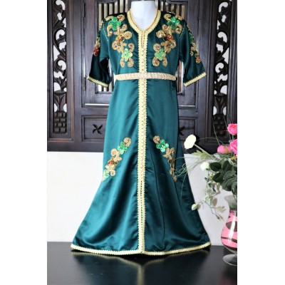 caftan petite fille vert emeraude