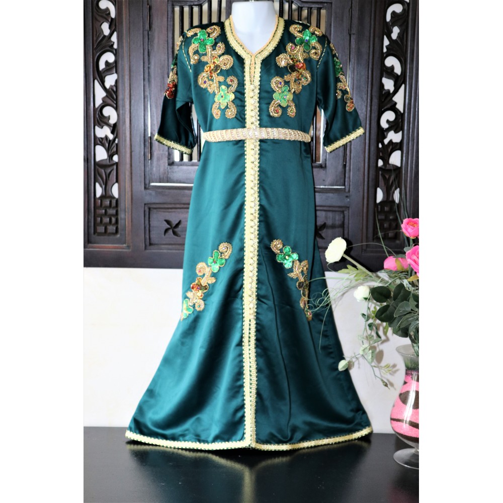 caftan petite fille vert emeraude