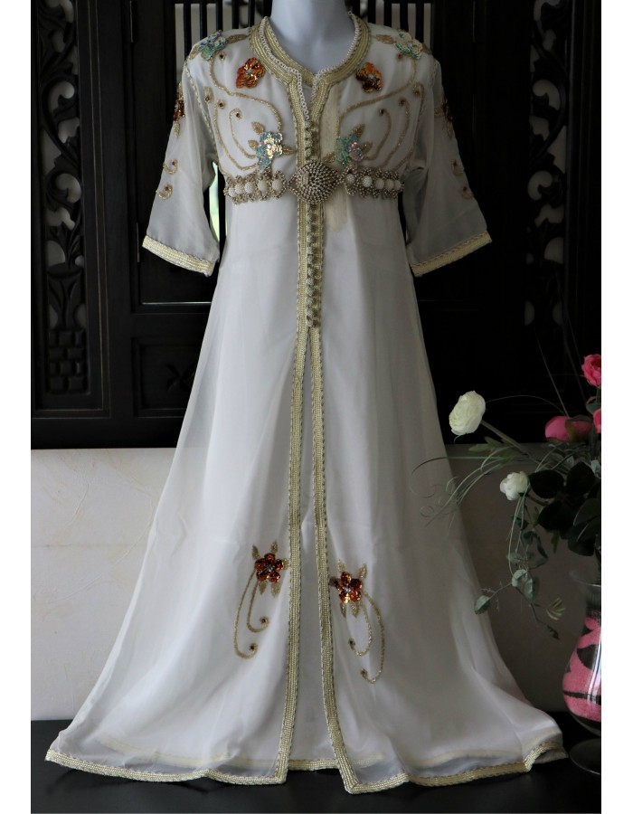 Takchita mousseline petite fille ivoire aniiqa