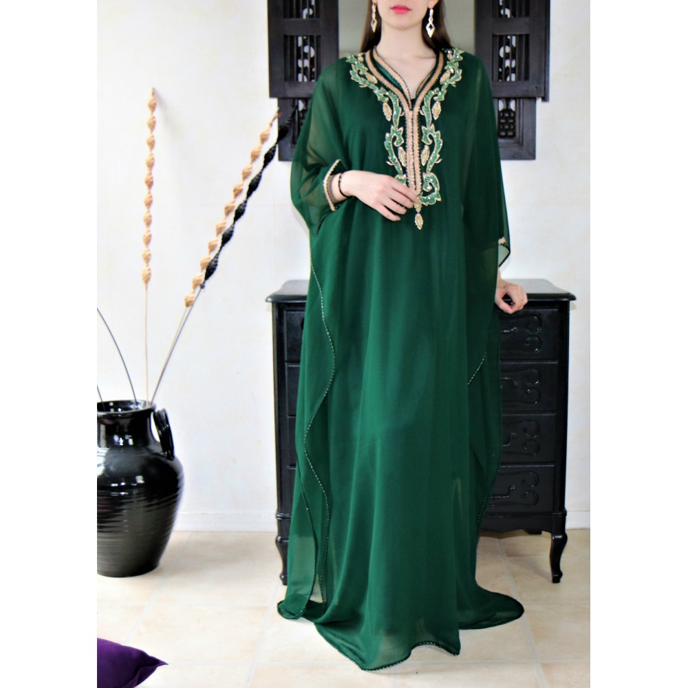 Robe orientale Gandoura marocaine bordeaux pour femme