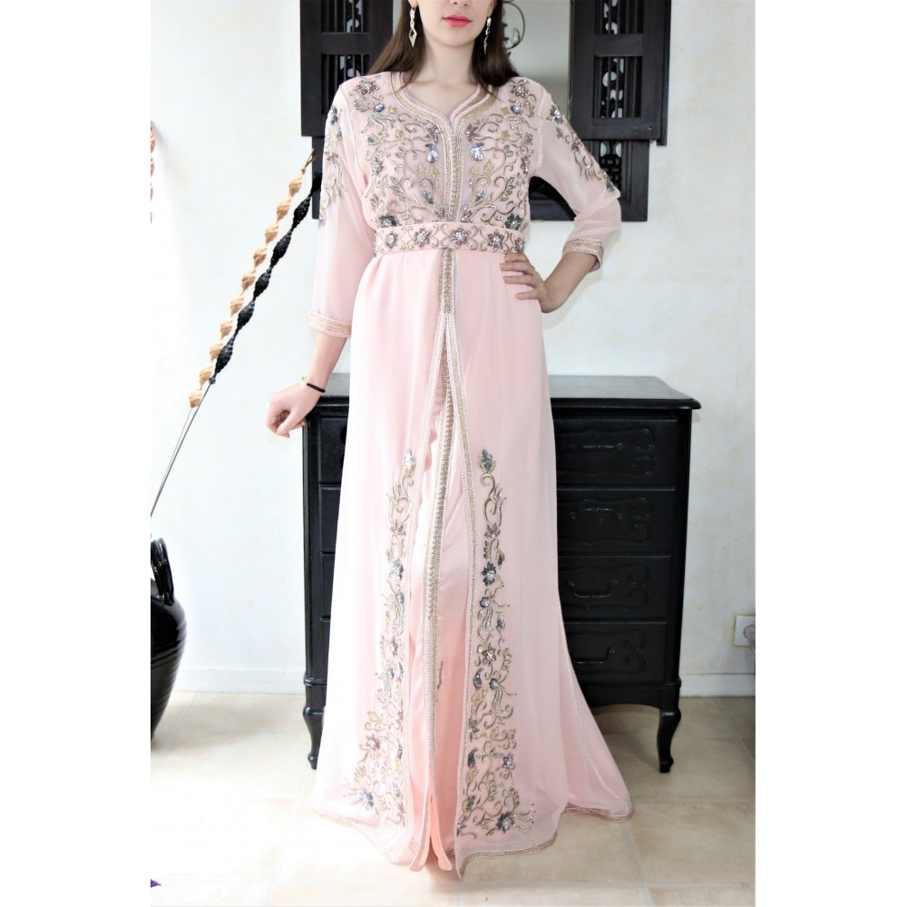 Caftan tendance rose poudré bronze