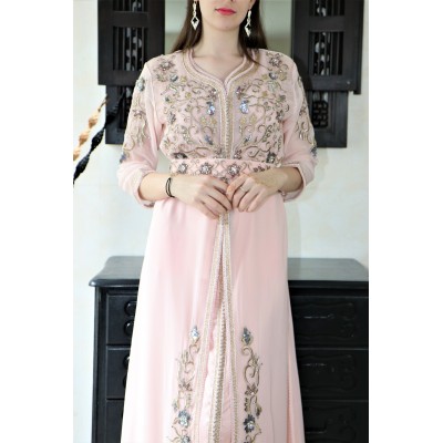 Caftan tendance rose poudré bronze