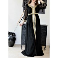 Caftan chic noir et doré perlé