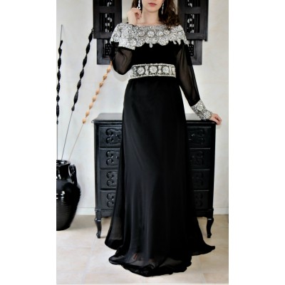 Caftan dubai moderne noir & argent