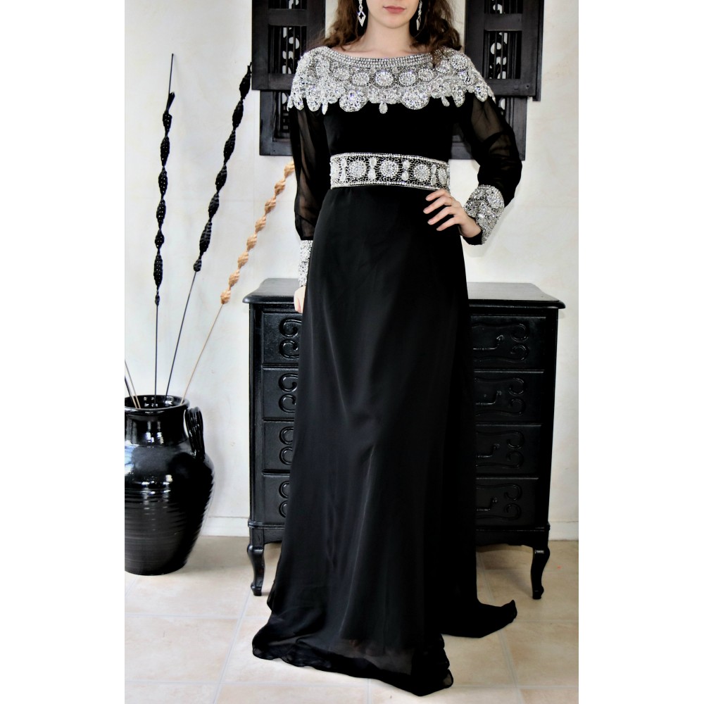 Caftan dubai moderne noir & argent