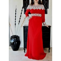 Caftan dubai moderne rouge & argent