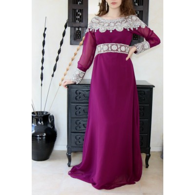 Caftan dubai moderne prune & argent