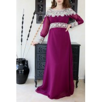 Caftan dubai moderne prune & argent