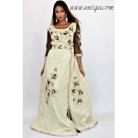 Caftan brocard beige perlé et brodé