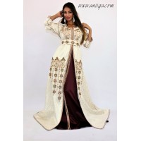 Caftan brocard beige et prune