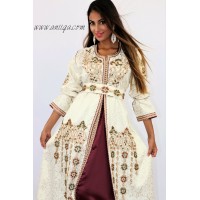 Caftan brocard beige et prune