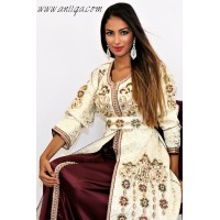 Caftan brocard beige et prune