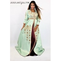 Caftan brocard moderne vert d'eau et prune