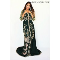 Caftan vert royal en crêpe inspiration haute couture