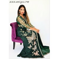 Caftan vert royal en crêpe inspiration haute couture