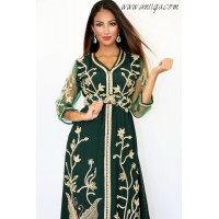 Caftan vert royal en crêpe inspiration haute couture