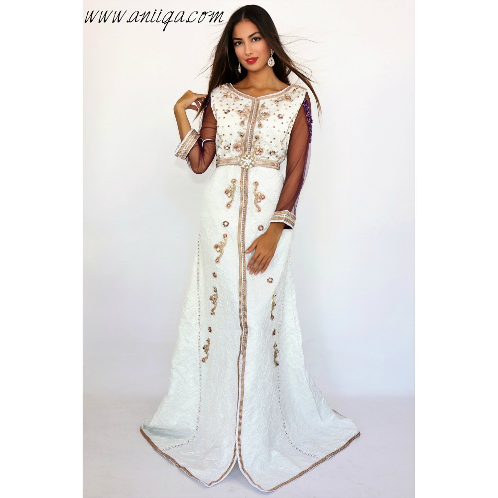 Caftan brocard moderne brodé et perlé