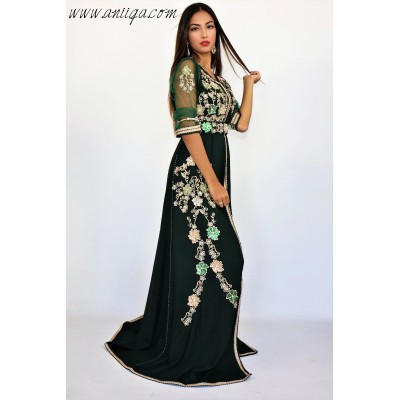 Caftan tendance crêpe brodé et perlé 2018/2019