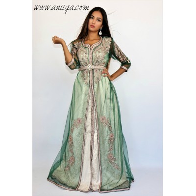 caftan brocard, caftan brocard et tulle moderne, caftan simple brocard, caftan 2019