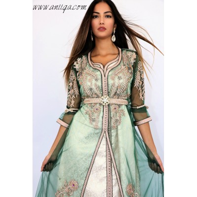 caftan brocard brodée, vente caftan en ligne,caftan brocard et tulle 2019