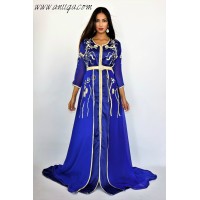 Caftan tendance bleu roi brodé et perlé