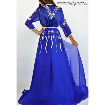 Caftan tendance bleu roi brodé et perlé