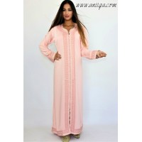 Caftan simple rose mlifa brodé et perlé