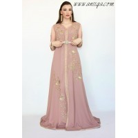 caftan moderne 2018 vieux rose crêpe perlé main