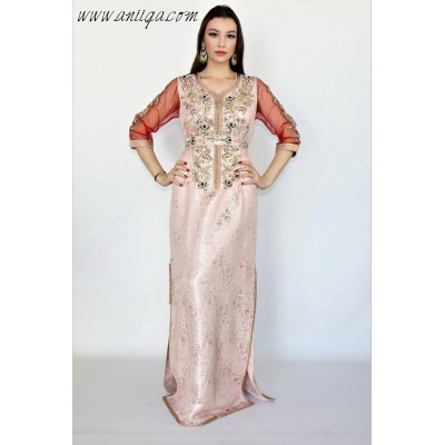 Caftan brocard simple rose 2018/2019