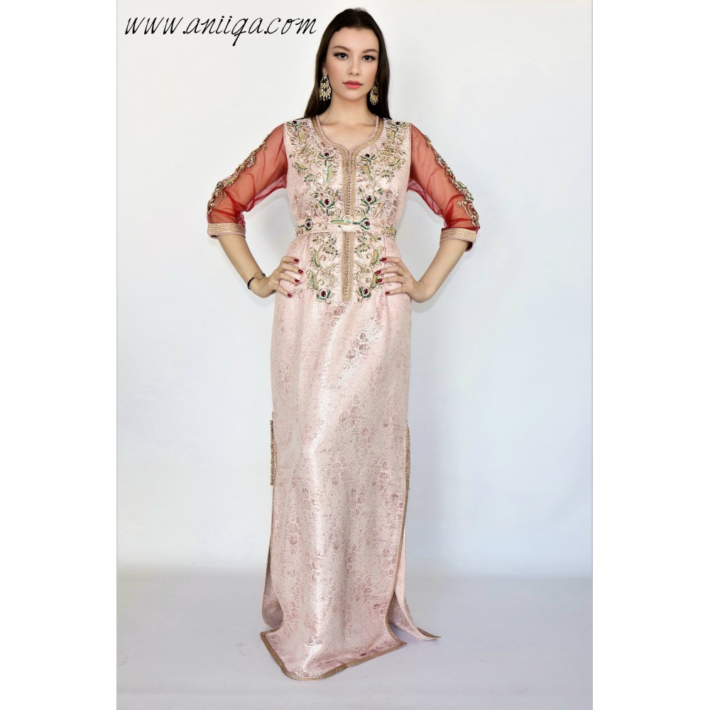 Caftan brocard simple rose 2018/2019